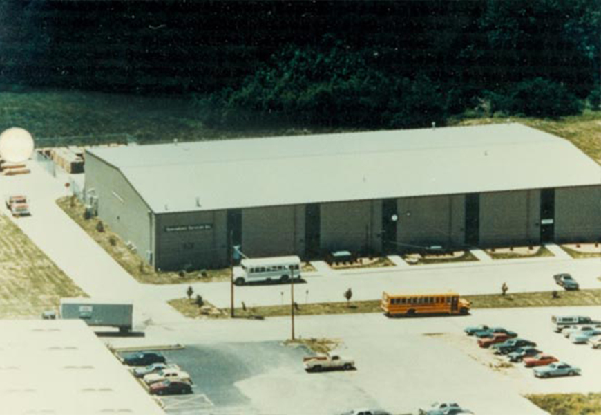 Aerial view of Challenge Unlimited building in the 1980s.